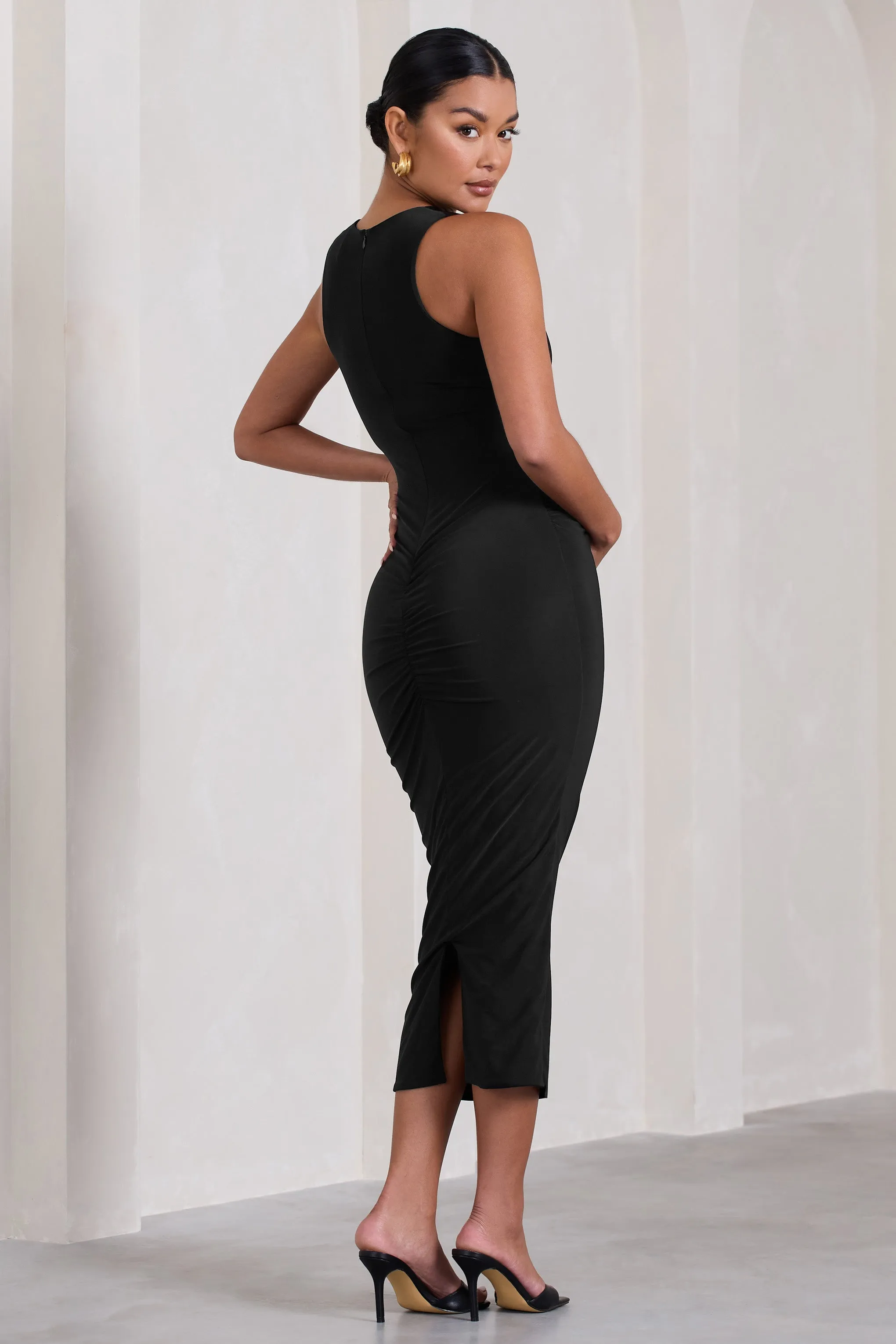 Paige | Black Sleeveless Split Maternity Midi Dress