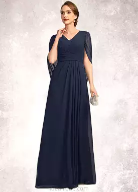 Paola A-line V-Neck Floor-Length Chiffon Mother of the Bride Dress With Pleated STKP0021734