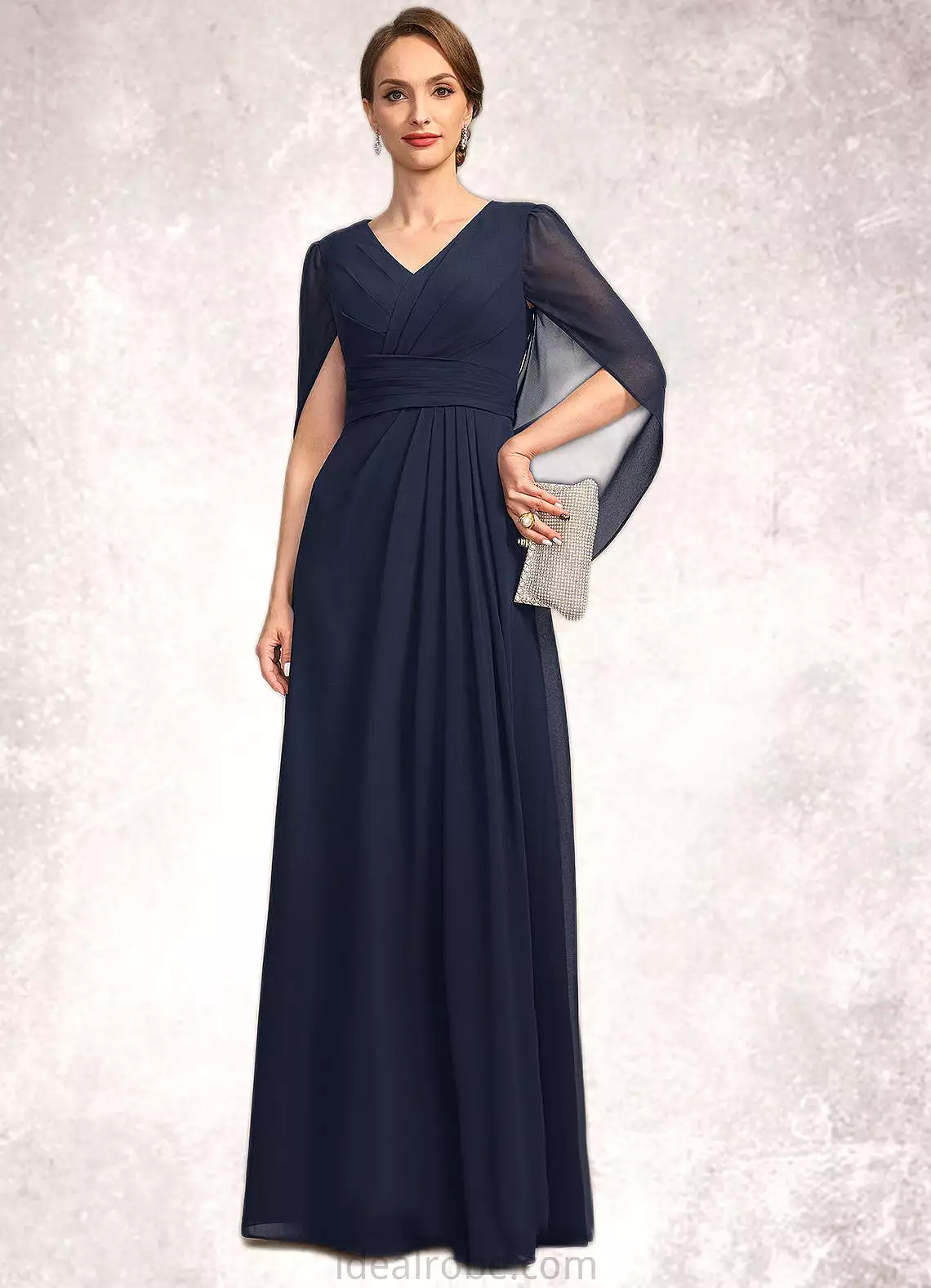 Paola A-line V-Neck Floor-Length Chiffon Mother of the Bride Dress With Pleated STKP0021734