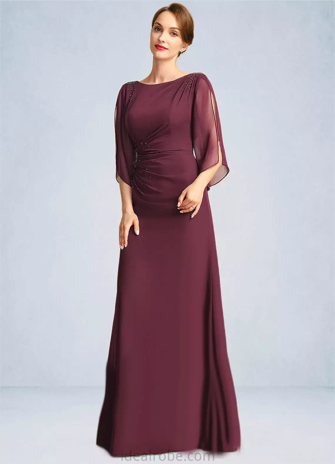 Penelope Sheath/Column Scoop Floor-Length Chiffon Mother of the Bride Dress With Beading Pleated STKP0021708