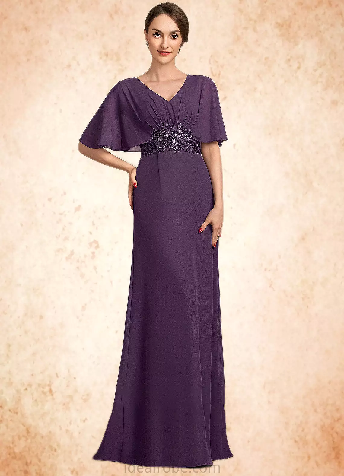 Persis A-Line V-neck Floor-Length Chiffon Mother of the Bride Dress With Lace Sequins STK126P0014665