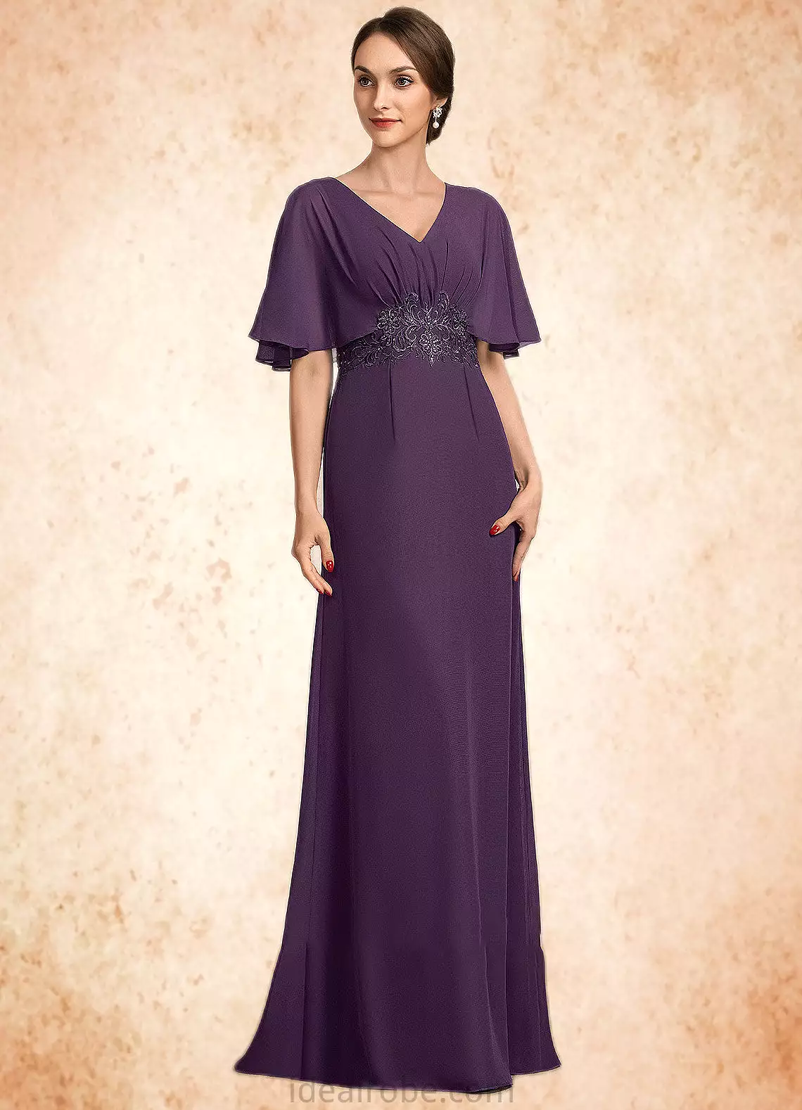 Persis A-Line V-neck Floor-Length Chiffon Mother of the Bride Dress With Lace Sequins STK126P0014665