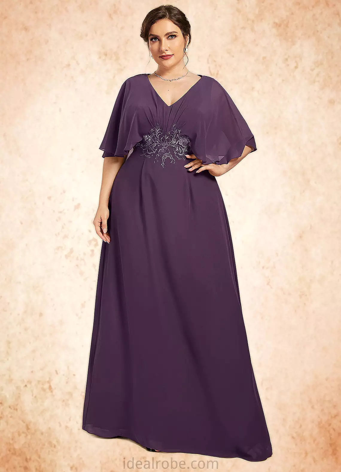 Persis A-Line V-neck Floor-Length Chiffon Mother of the Bride Dress With Lace Sequins STK126P0014665