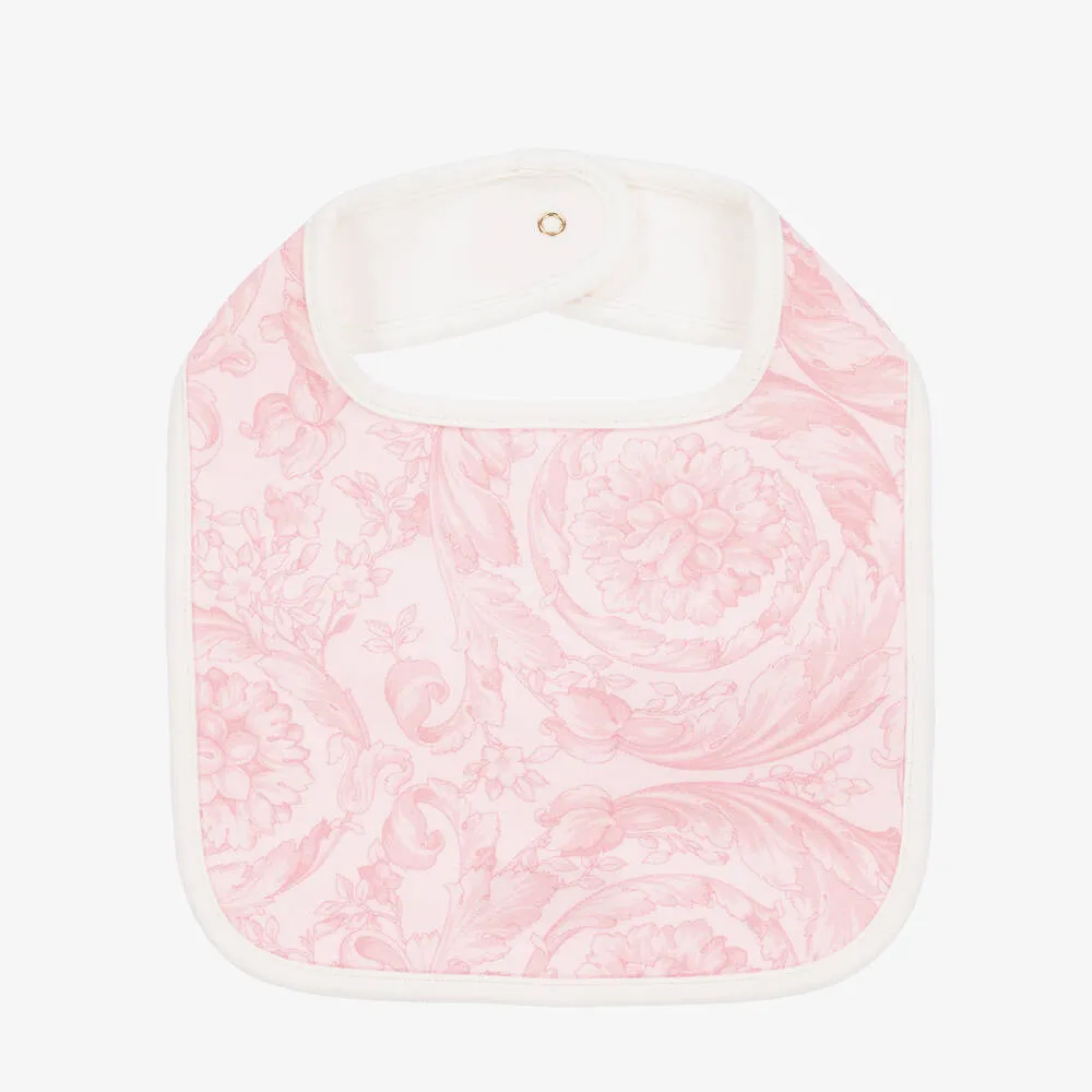 Pink Barocco Print Cotton Baby Bib