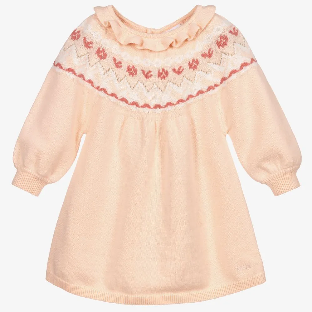 Pink Jacquard Knit Baby Dress