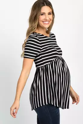 PinkBlush Ivory Striped Crisscross Back Maternity Top