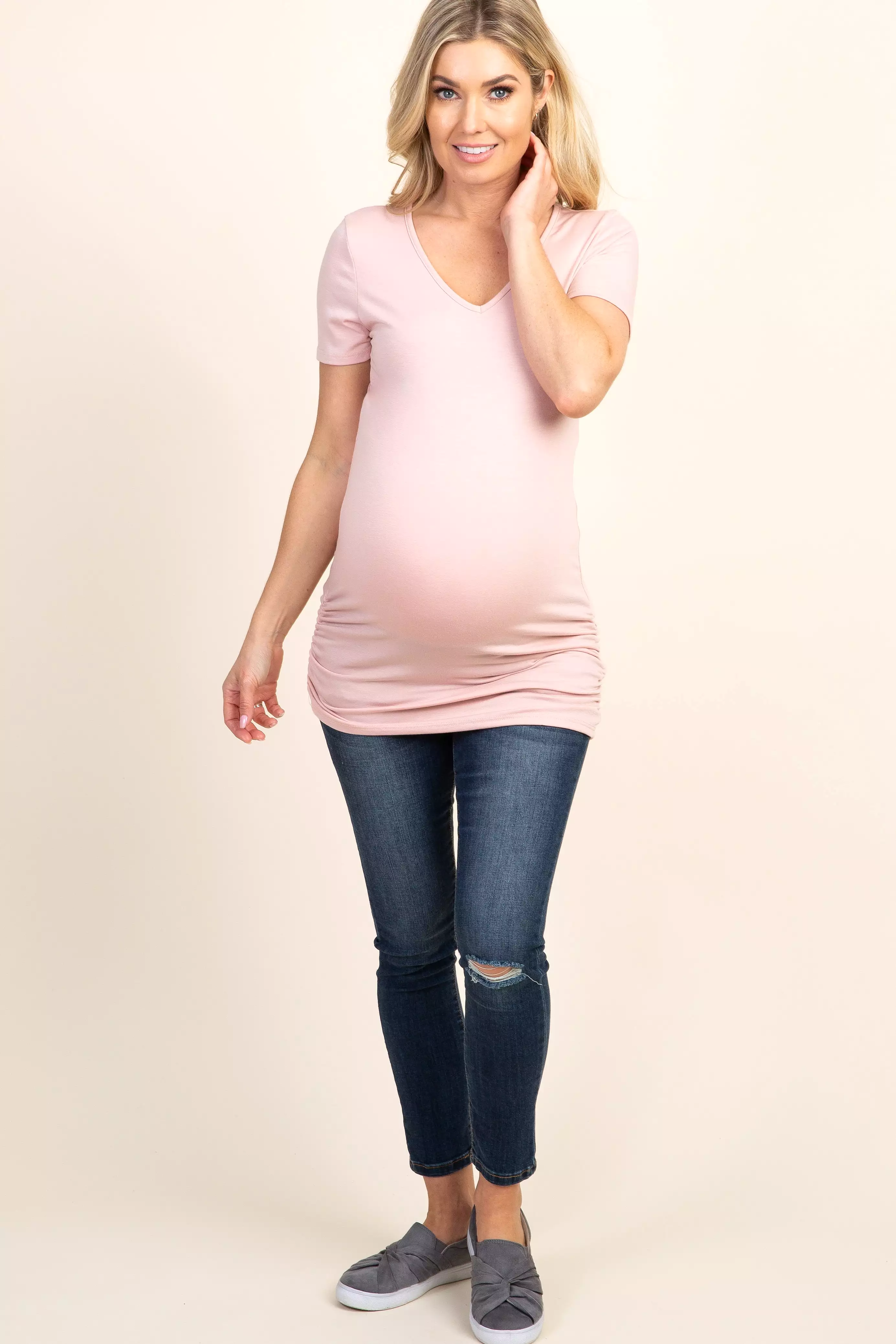 PinkBlush Pink Ruched Short Sleeve Maternity Top