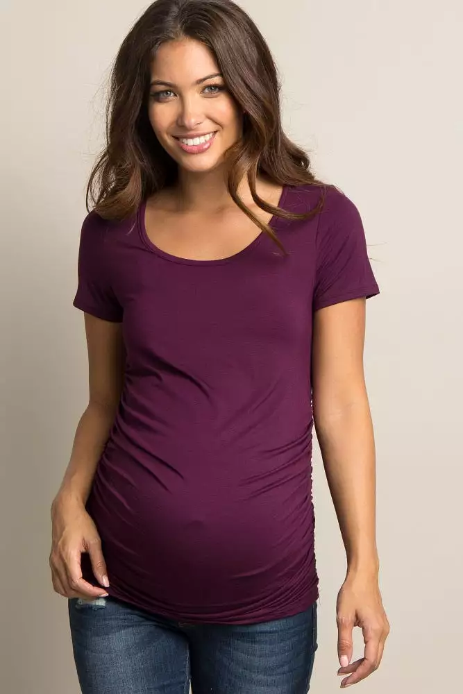 PinkBlush Purple Ruched Short Sleeve Maternity Top