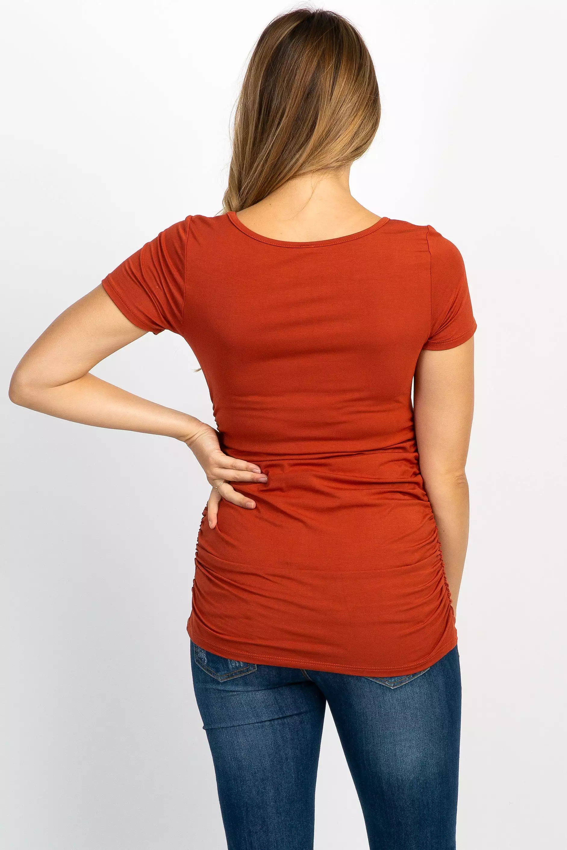 PinkBlush Rust Ruched Short Sleeve Maternity Top