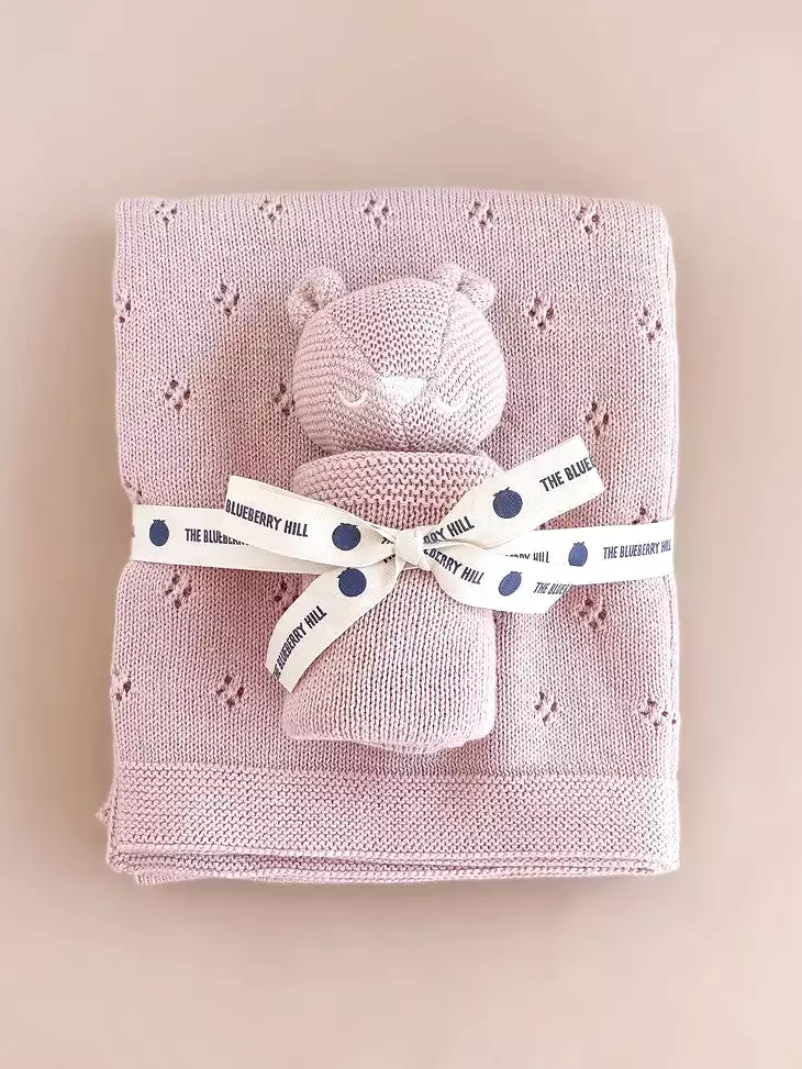 Pique Blanket & Bear Lovey, Blush | Organic Cotton Baby Gift