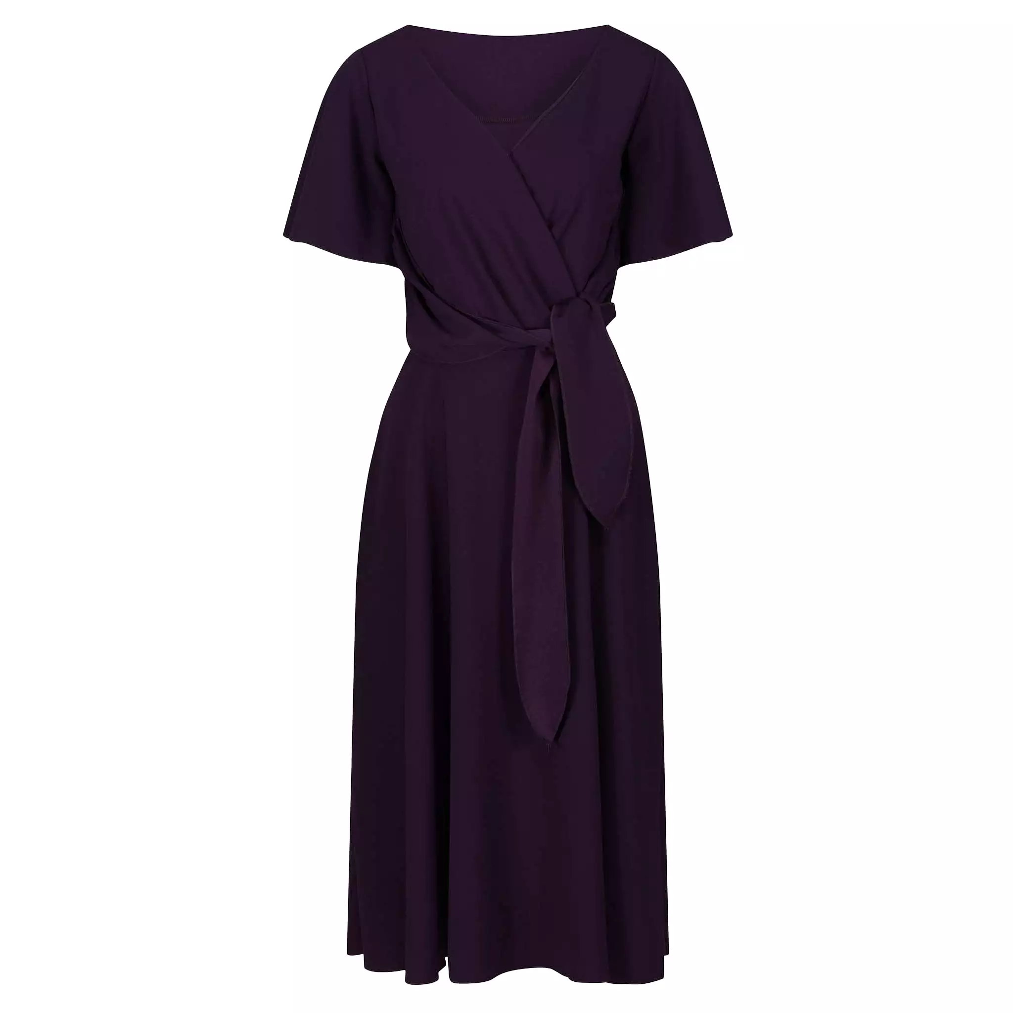 Purple Crossover V Neck Vintage Wrap Top Swing Dress