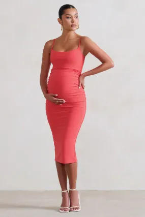 Raquel | Coral Maternity Cami Midi Dress With Split