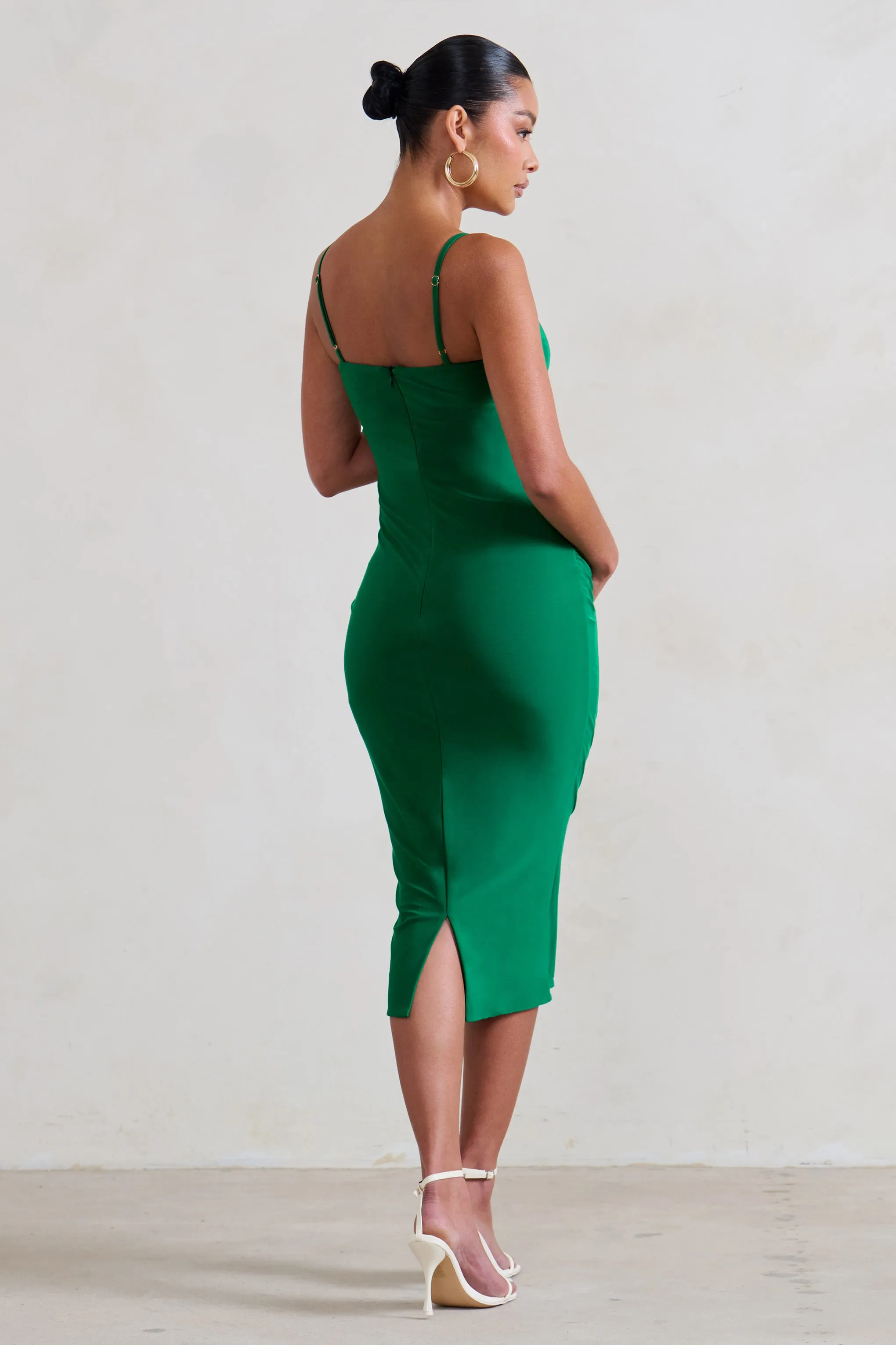 Raquel | Green Maternity Cami Midi Dress With Split