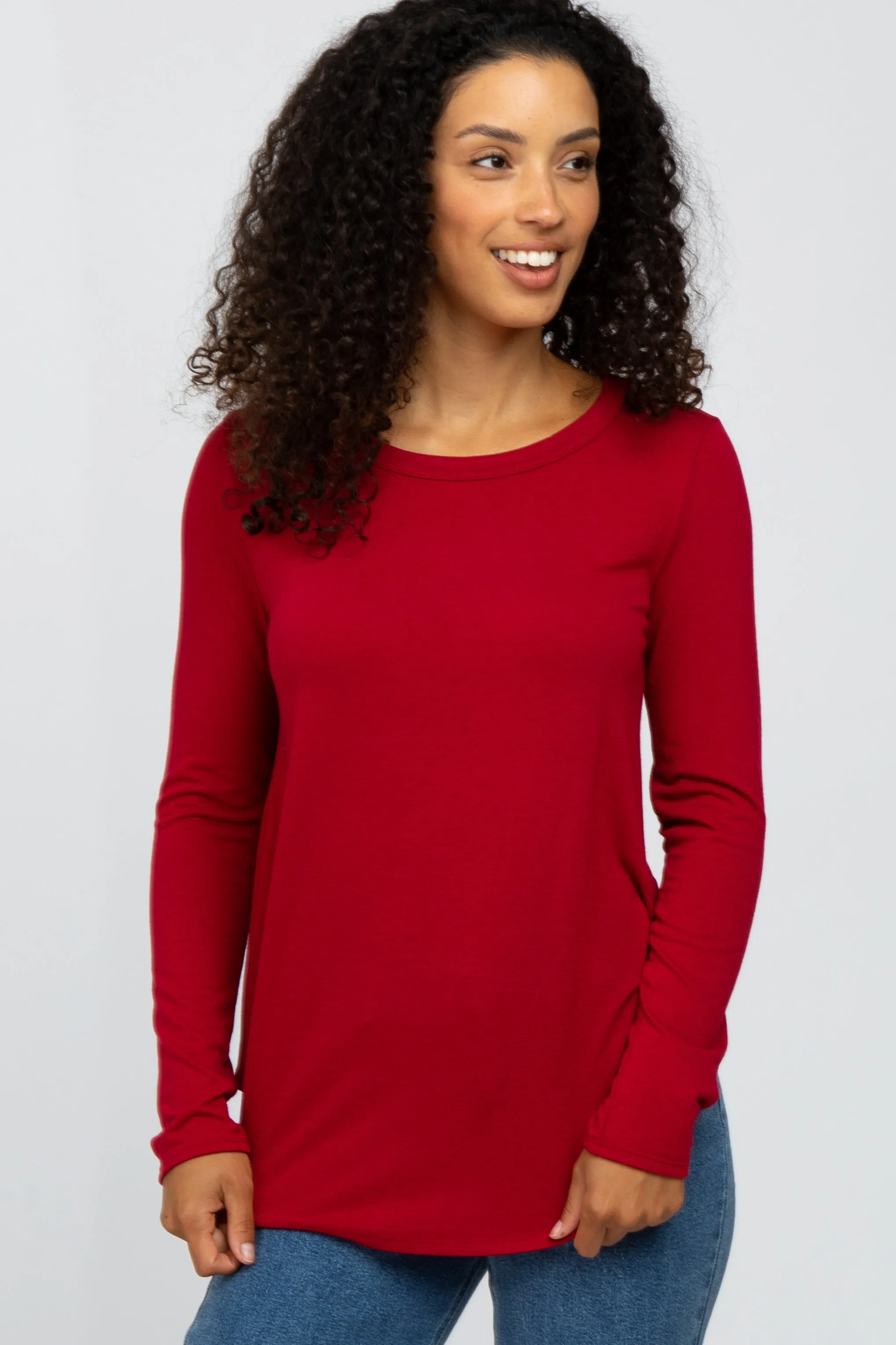 Red Basic Maternity Long Sleeve Top