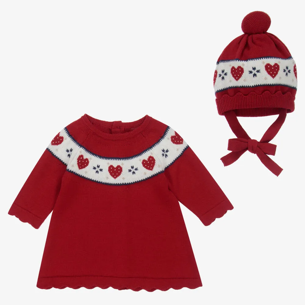 Red Cotton Knit Baby Dress Set