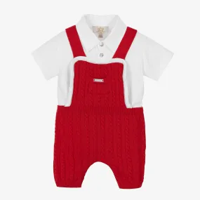 Red Knit Baby Dungaree Shorts Set