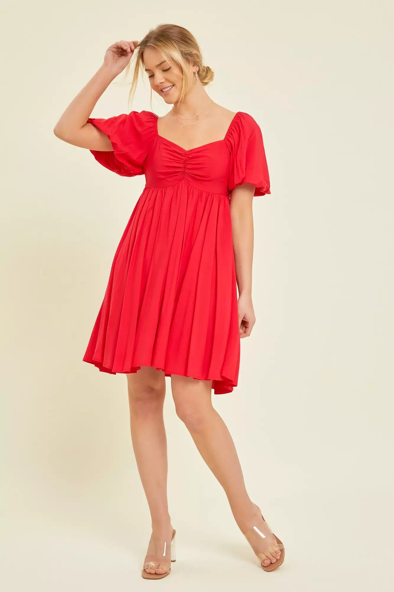 Red Puff Sleeve Maternity Dress