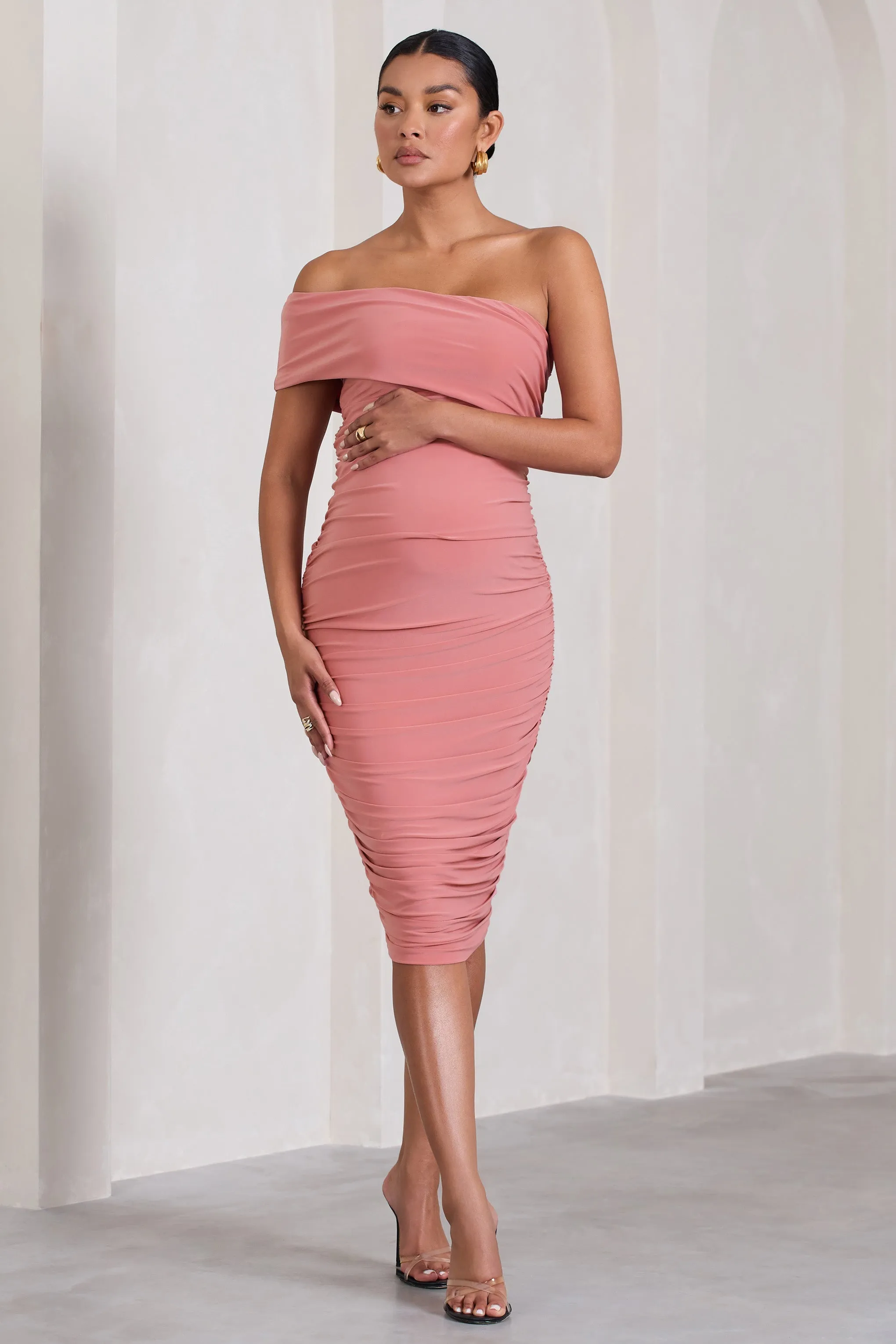 Remember Me | Pink Maternity One Shoulder Midi Dress