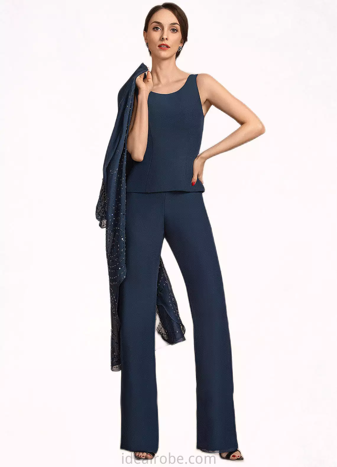 Rihanna Jumpsuit/Pantsuit Scoop Neck Floor-Length Chiffon Mother of the Bride Dress STK126P0014914