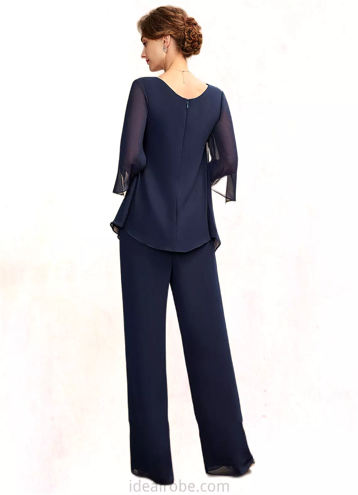 Riley Jumpsuit/Pantsuit V-neck Floor-Length Chiffon Mother of the Bride Dress With Cascading Ruffles STK126P0015019