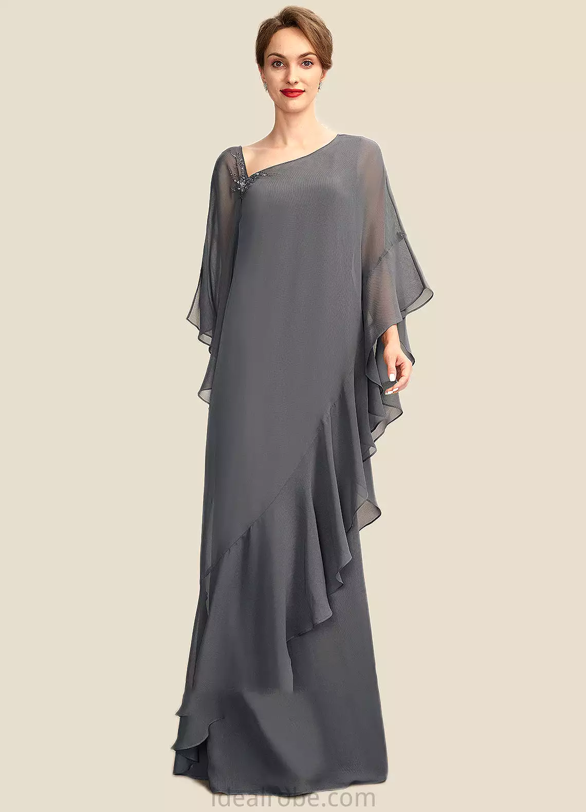 Roberta Sheath/Column One-Shoulder Floor-Length Chiffon Mother of the Bride Dress STK126P0014995