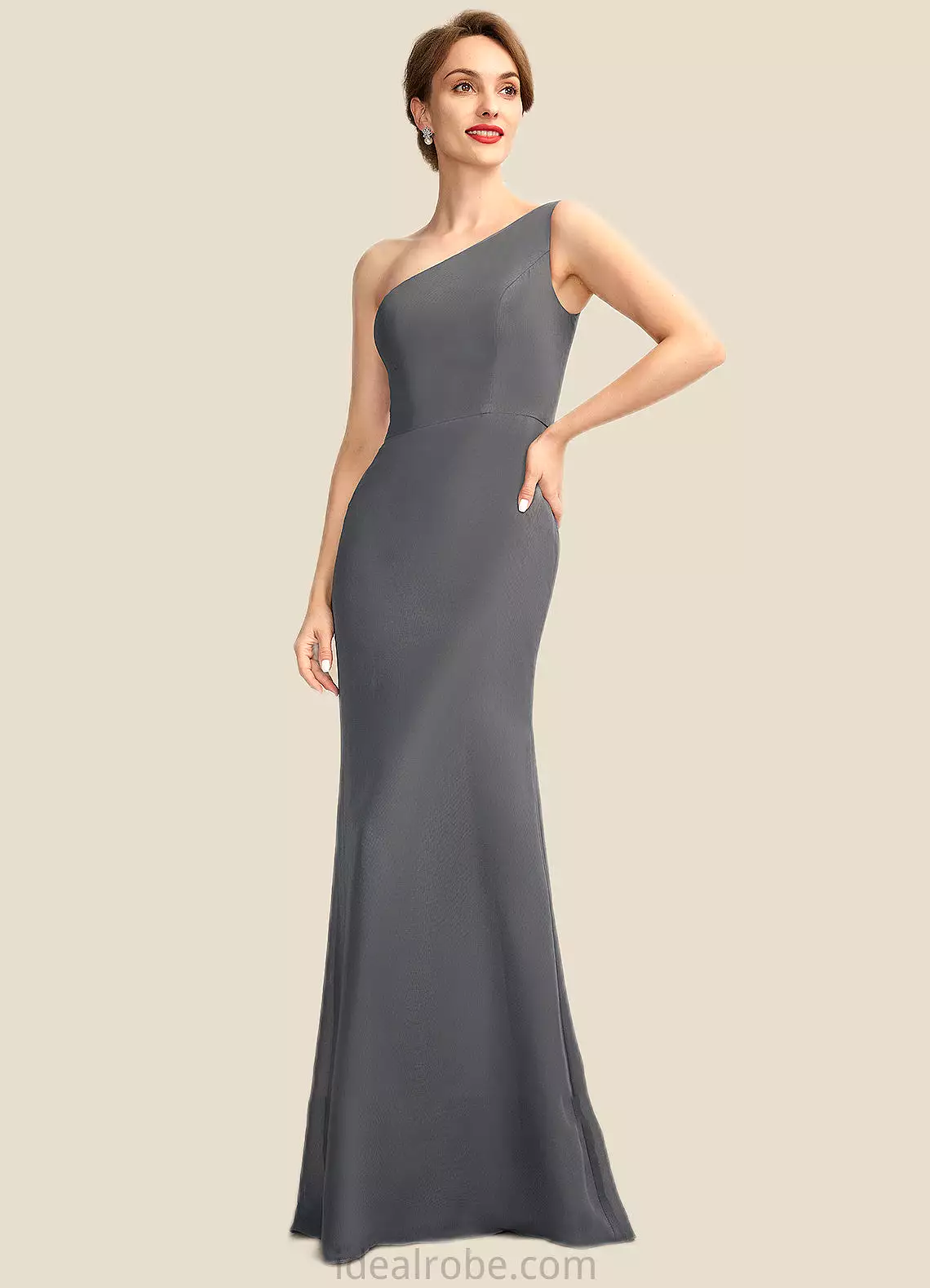 Roberta Sheath/Column One-Shoulder Floor-Length Chiffon Mother of the Bride Dress STK126P0014995