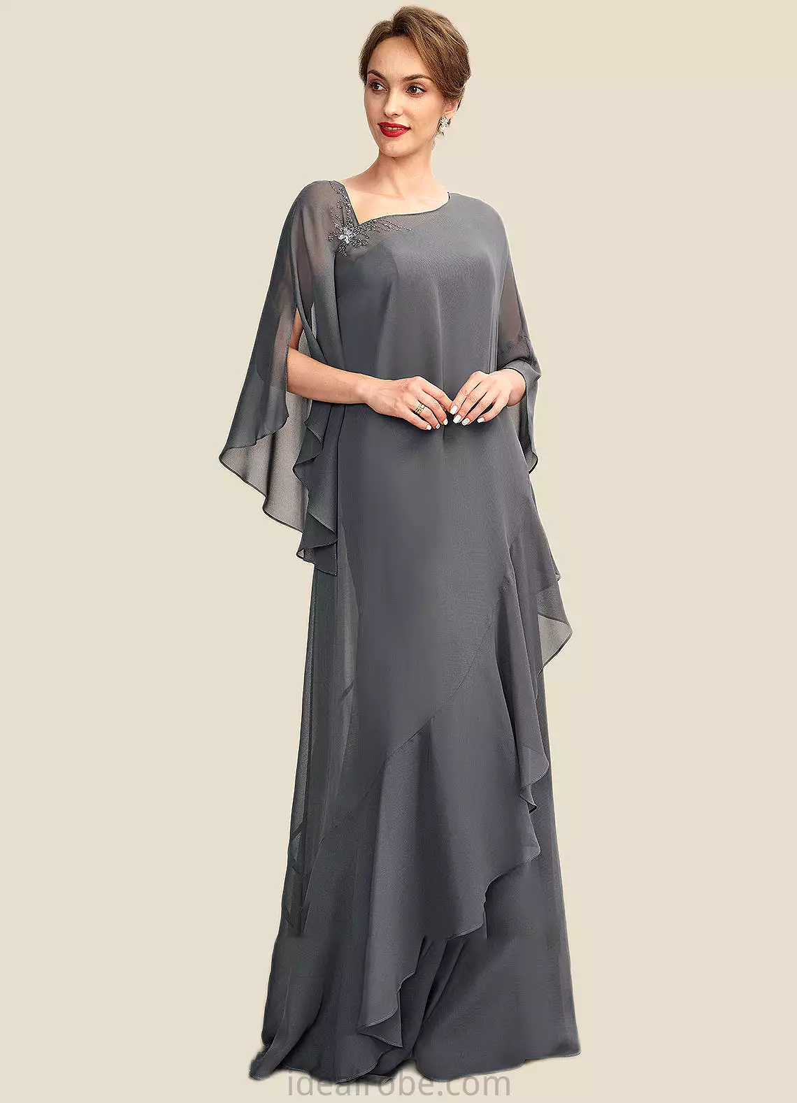 Roberta Sheath/Column One-Shoulder Floor-Length Chiffon Mother of the Bride Dress STK126P0014995