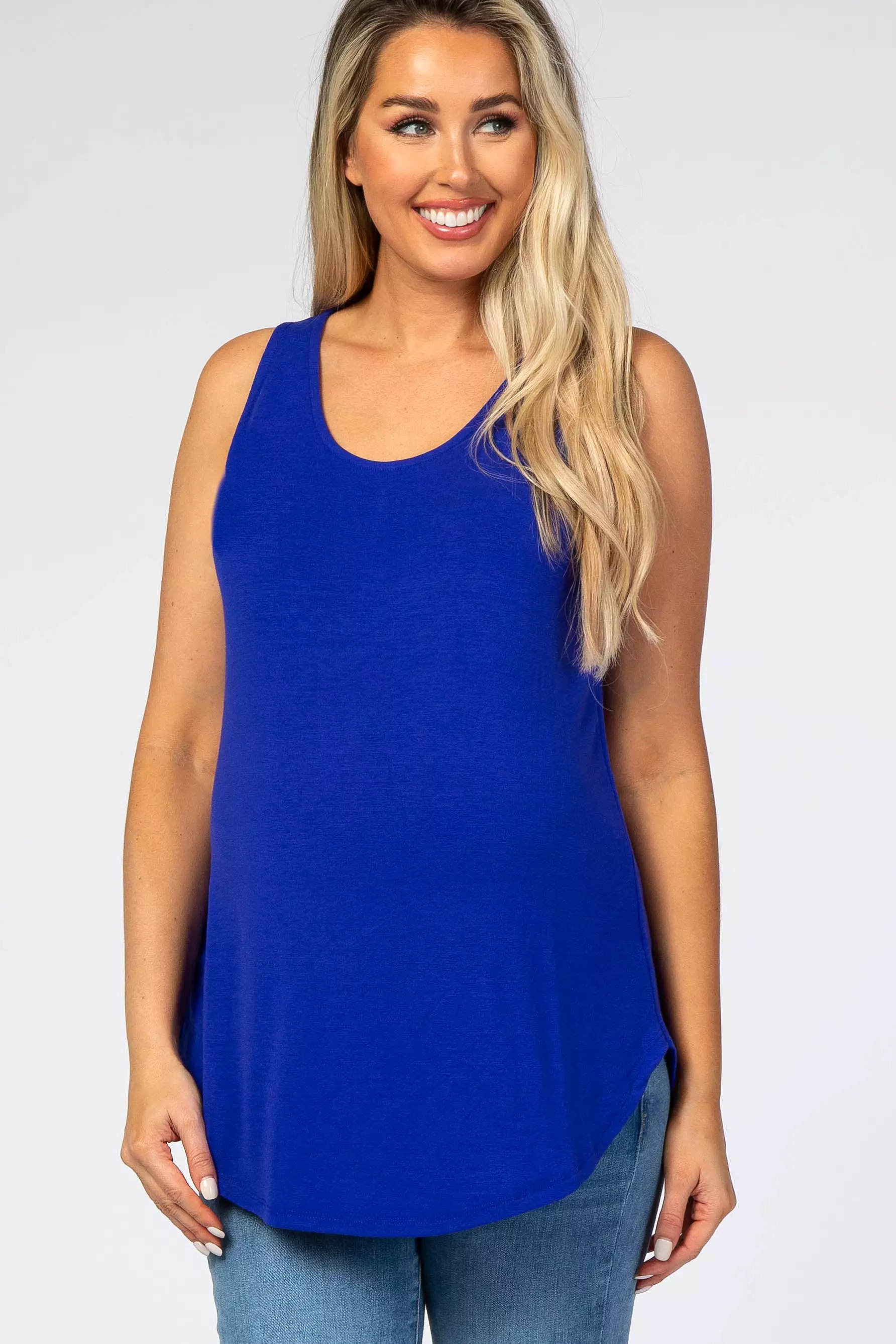 Royal Blue Rounded Hem Sleeveless Maternity Top