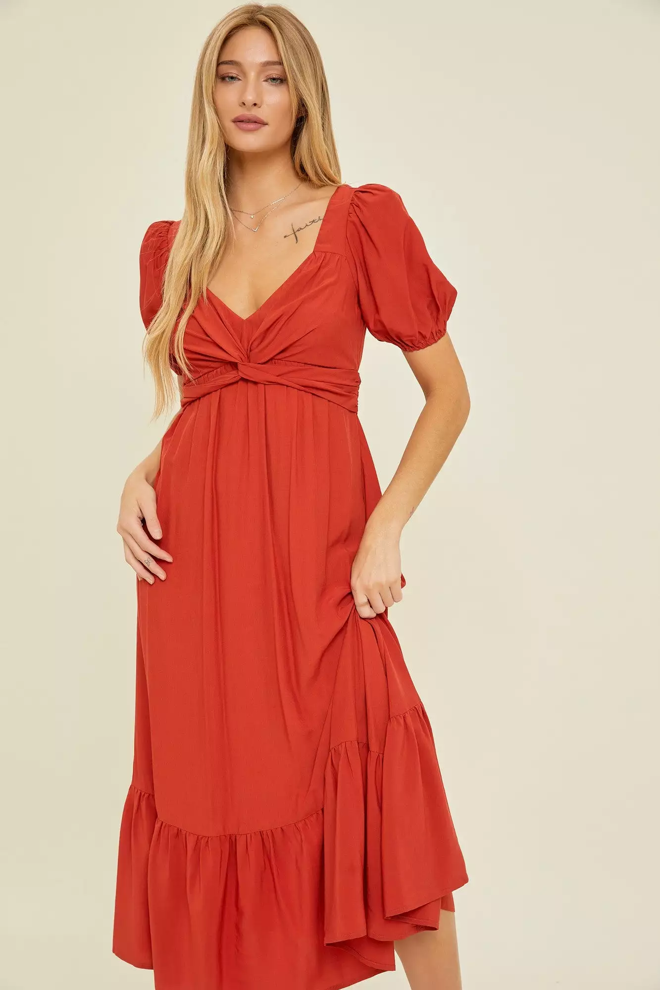 Rust Open Back Maternity Midi Dress