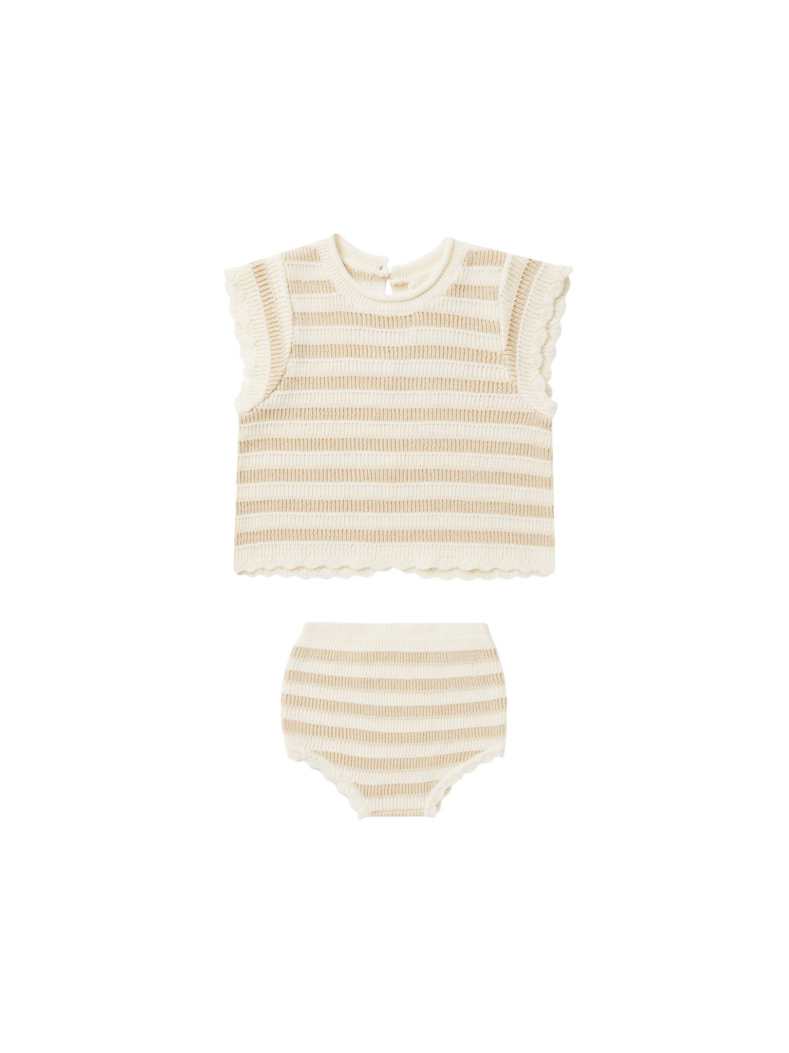 Rylee & Cru - Sand Stripe Scallop Knit Baby Set