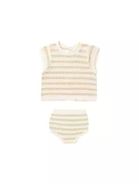 Rylee & Cru - Sand Stripe Scallop Knit Baby Set