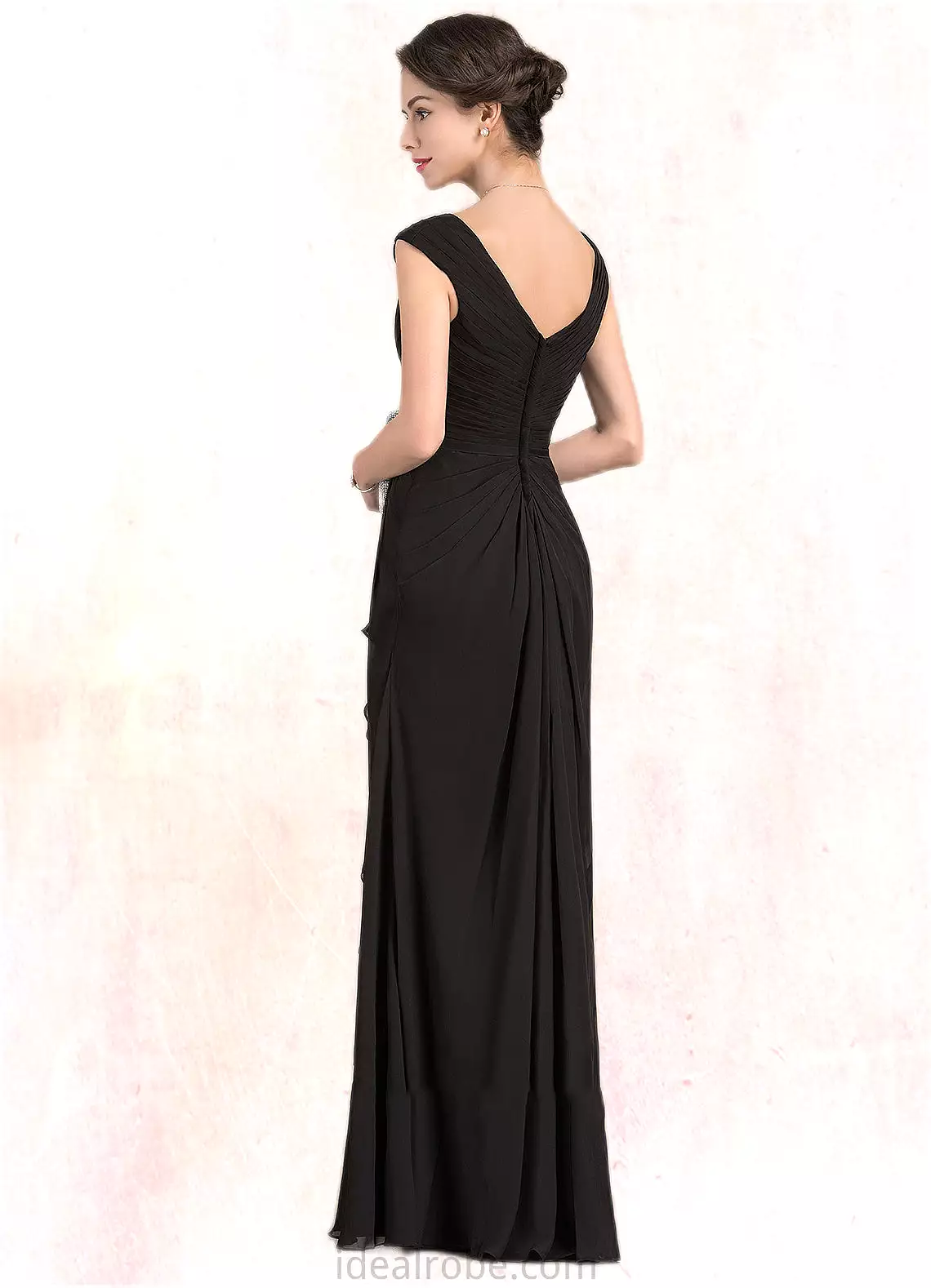 Sarah A-Line V-neck Floor-Length Chiffon Mother of the Bride Dress With Beading Split Front Cascading Ruffles STK126P0014623