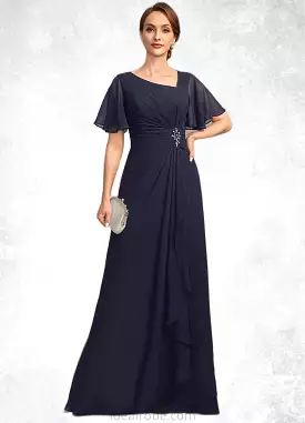 Savannah A-line Asymmetrical Floor-Length Chiffon Mother of the Bride Dress With Beading Pleated Sequins STKP0021660