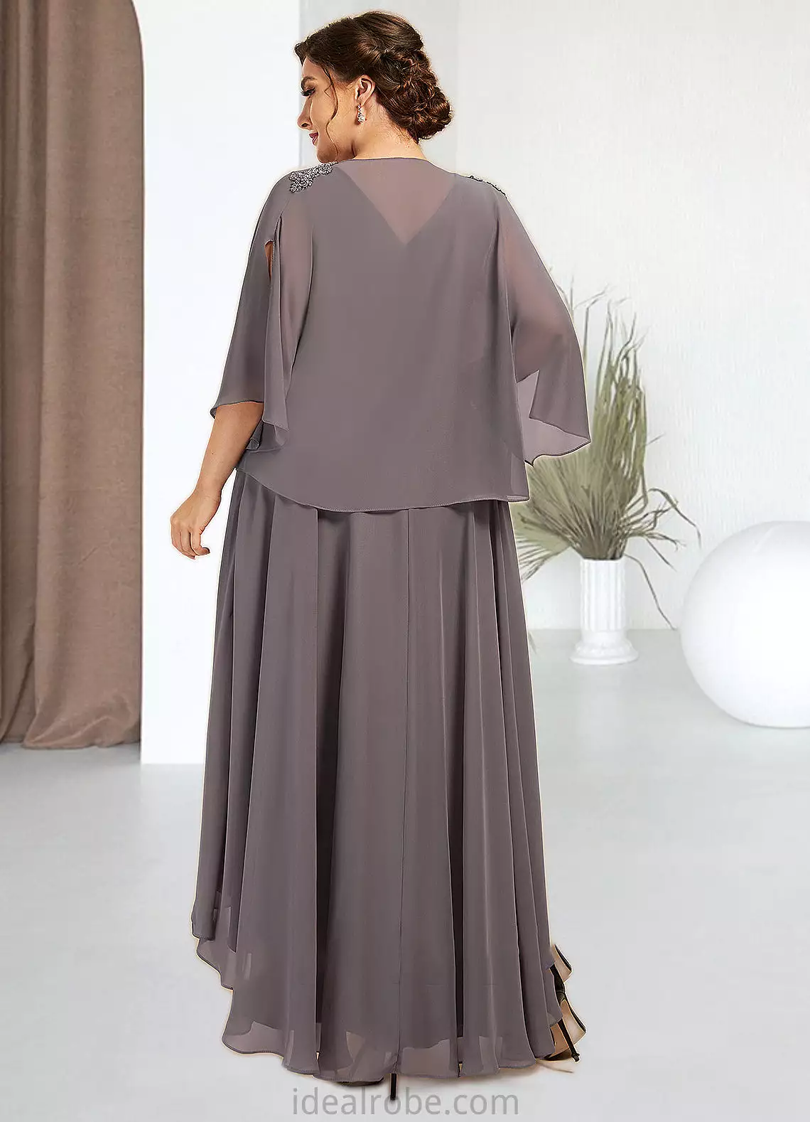 Savannah A-line V-Neck Asymmetrical Chiffon Mother of the Bride Dress With Beading Sequins STK126P0014656