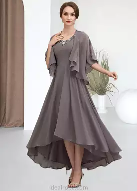 Savannah A-line V-Neck Asymmetrical Chiffon Mother of the Bride Dress With Beading Sequins STK126P0014656