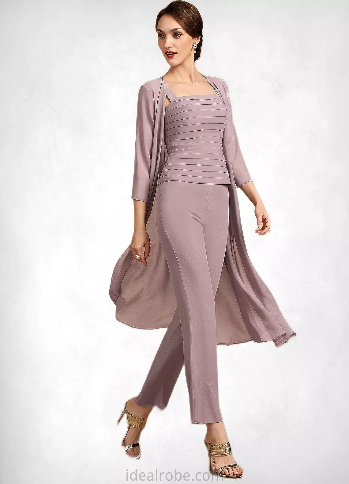 Scarlett Jumpsuit/Pantsuit Square Neckline Ankle-Length Chiffon Mother of the Bride Dress With Ruffle STK126P0014984