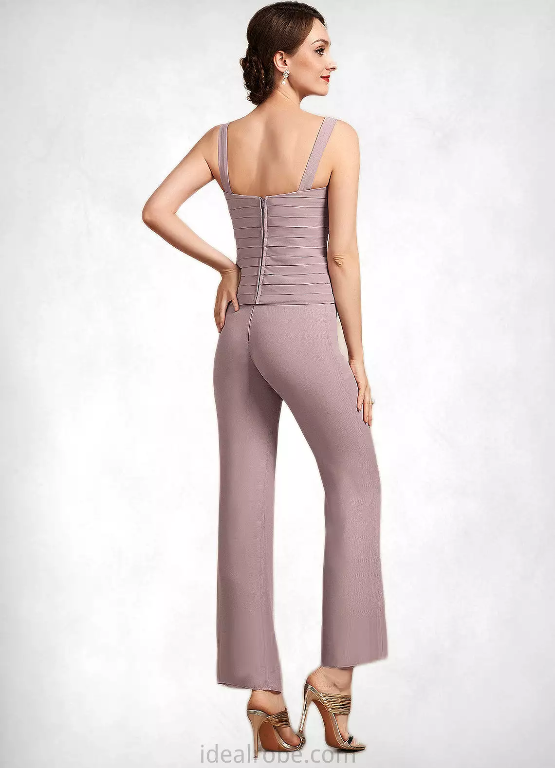 Scarlett Jumpsuit/Pantsuit Square Neckline Ankle-Length Chiffon Mother of the Bride Dress With Ruffle STK126P0014984