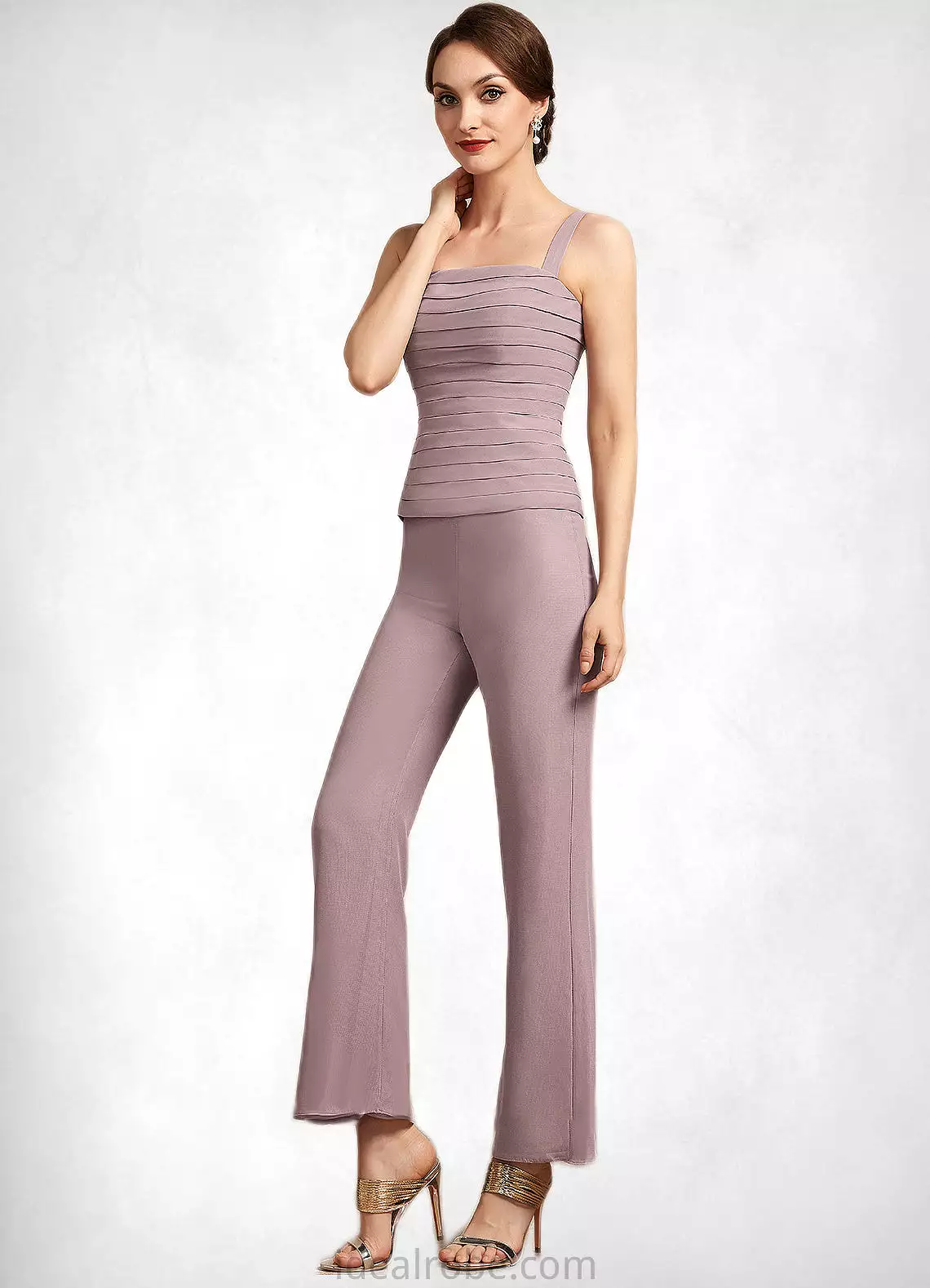 Scarlett Jumpsuit/Pantsuit Square Neckline Ankle-Length Chiffon Mother of the Bride Dress With Ruffle STK126P0014984