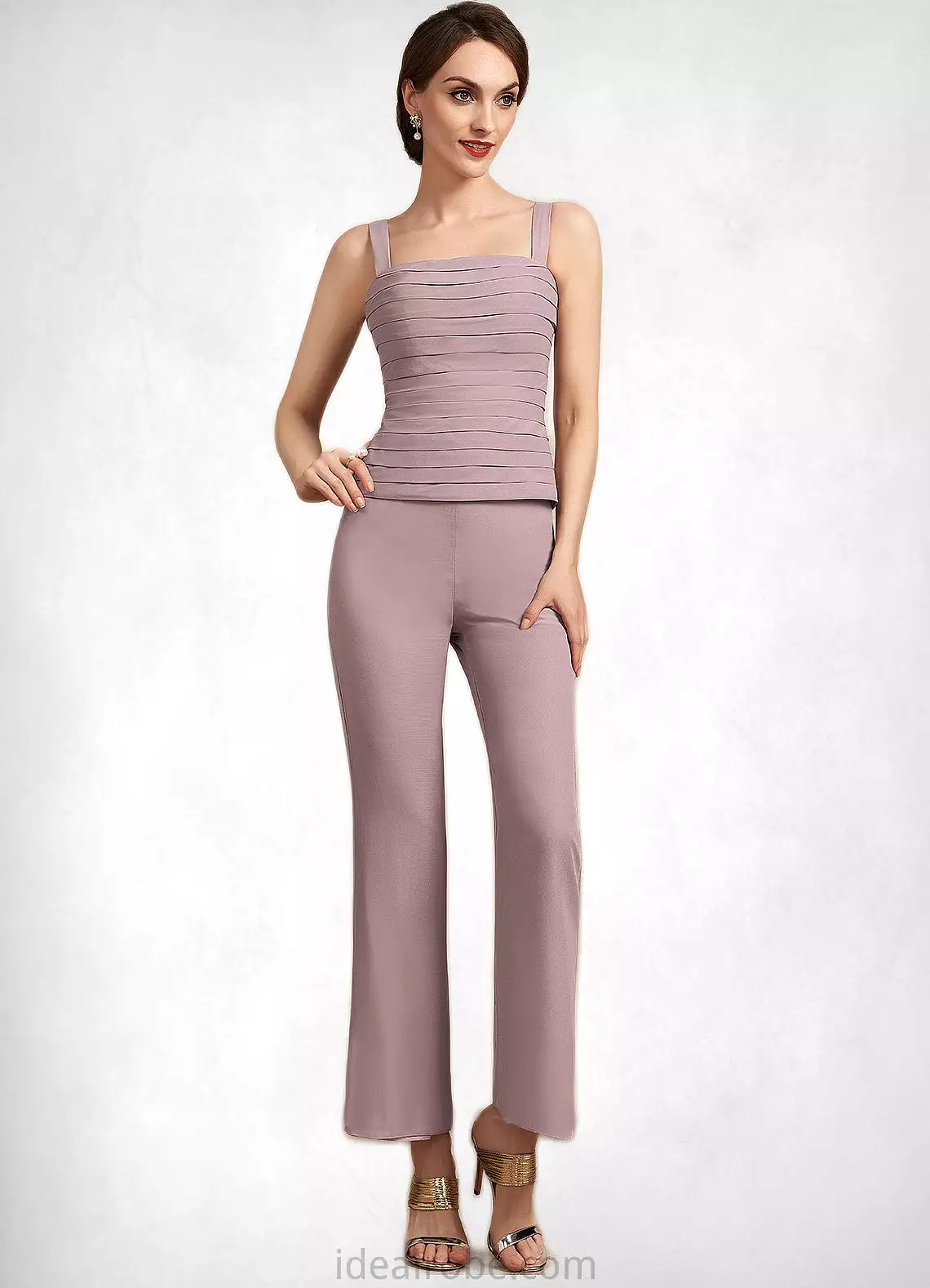 Scarlett Jumpsuit/Pantsuit Square Neckline Ankle-Length Chiffon Mother of the Bride Dress With Ruffle STK126P0014984