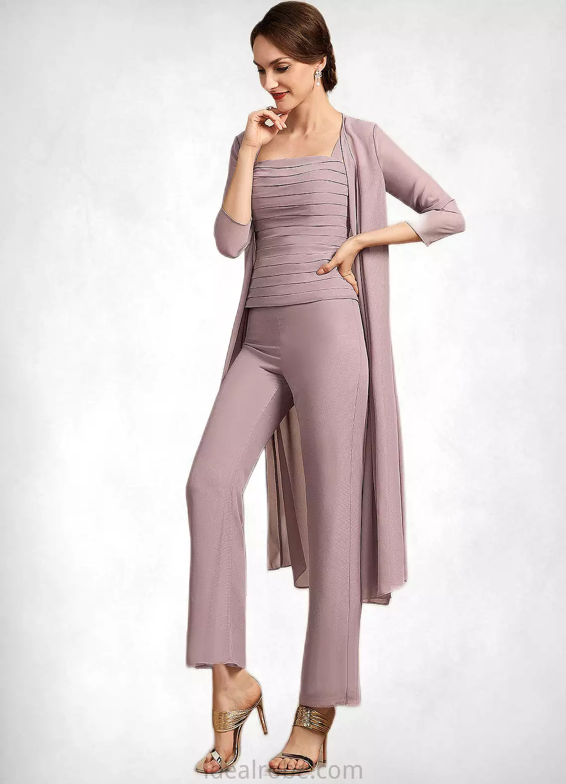 Scarlett Jumpsuit/Pantsuit Square Neckline Ankle-Length Chiffon Mother of the Bride Dress With Ruffle STK126P0014984