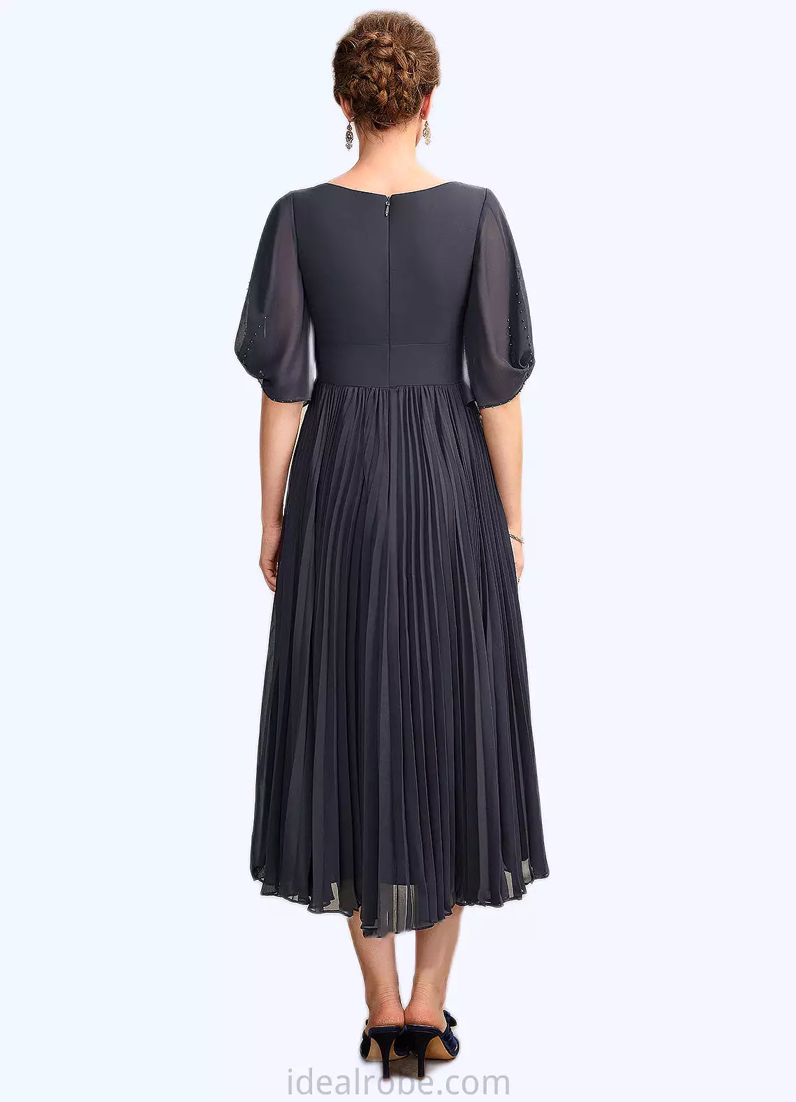 Selah A-Line V-neck Tea-Length Chiffon Mother of the Bride Dress With Pleated STK126P0015012