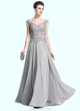 Shania A-Line V-neck Floor-Length Chiffon Mother of the Bride Dress With Appliques Lace STK126P0014974