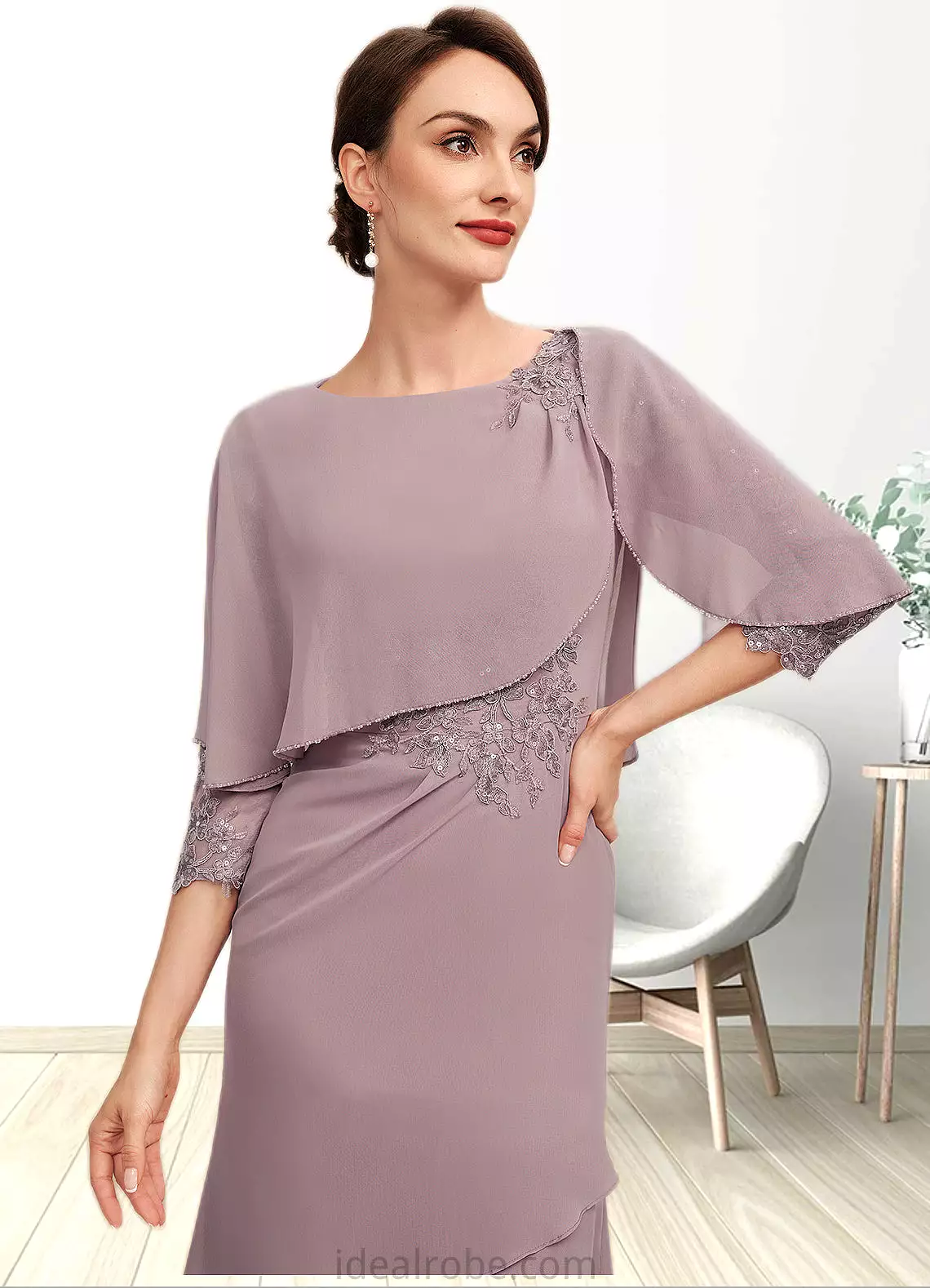 Sherlyn Sheath/Column Scoop Neck Asymmetrical Chiffon Mother of the Bride Dress With Ruffle Lace Sequins STK126P0014826