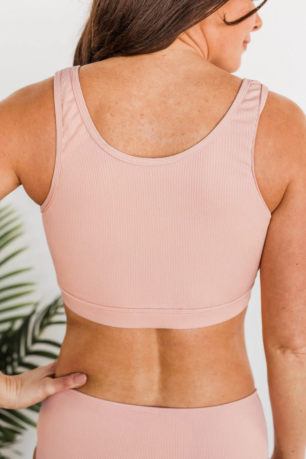 Summertime Shine Ribbed Knit Swim Top- Baby Pink