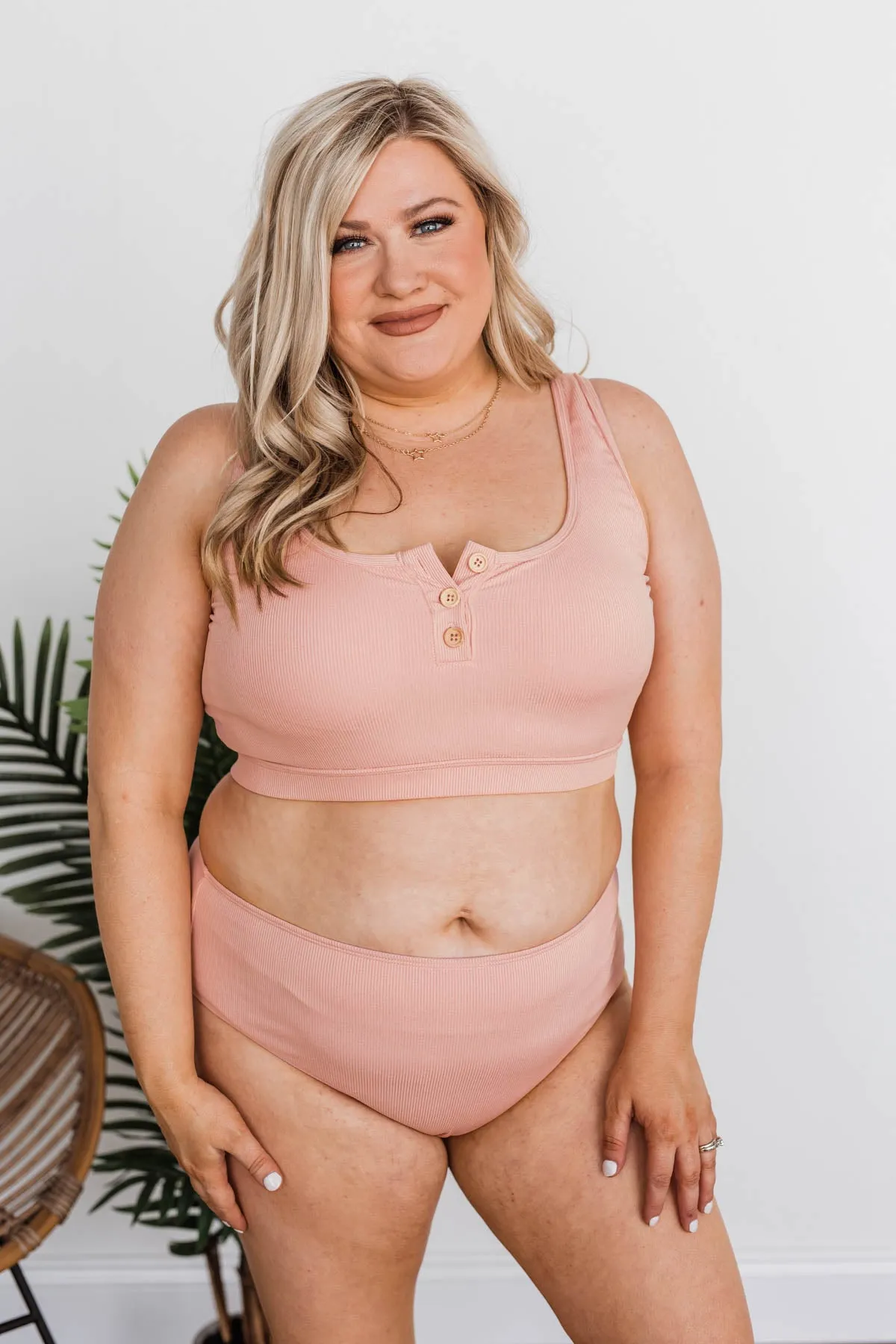 Summertime Shine Ribbed Knit Swim Top- Baby Pink