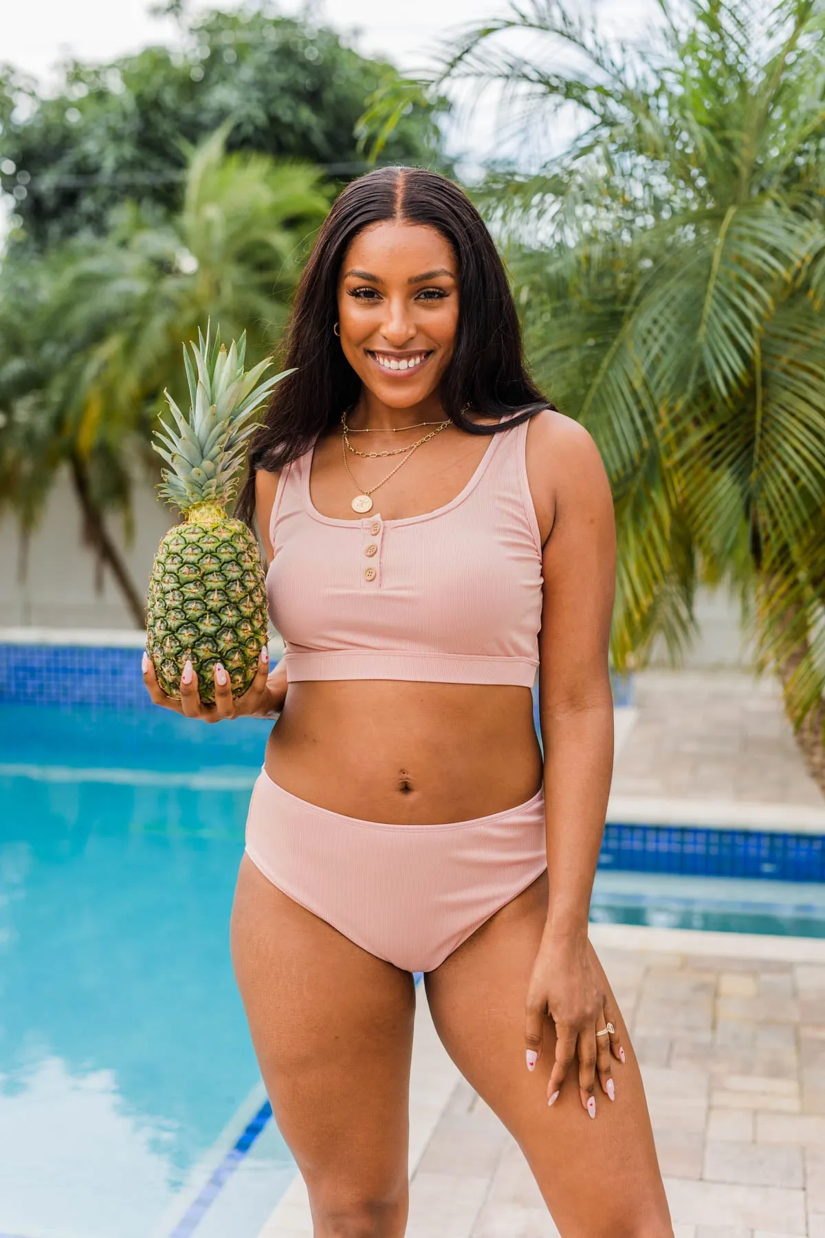 Summertime Shine Ribbed Knit Swim Top- Baby Pink