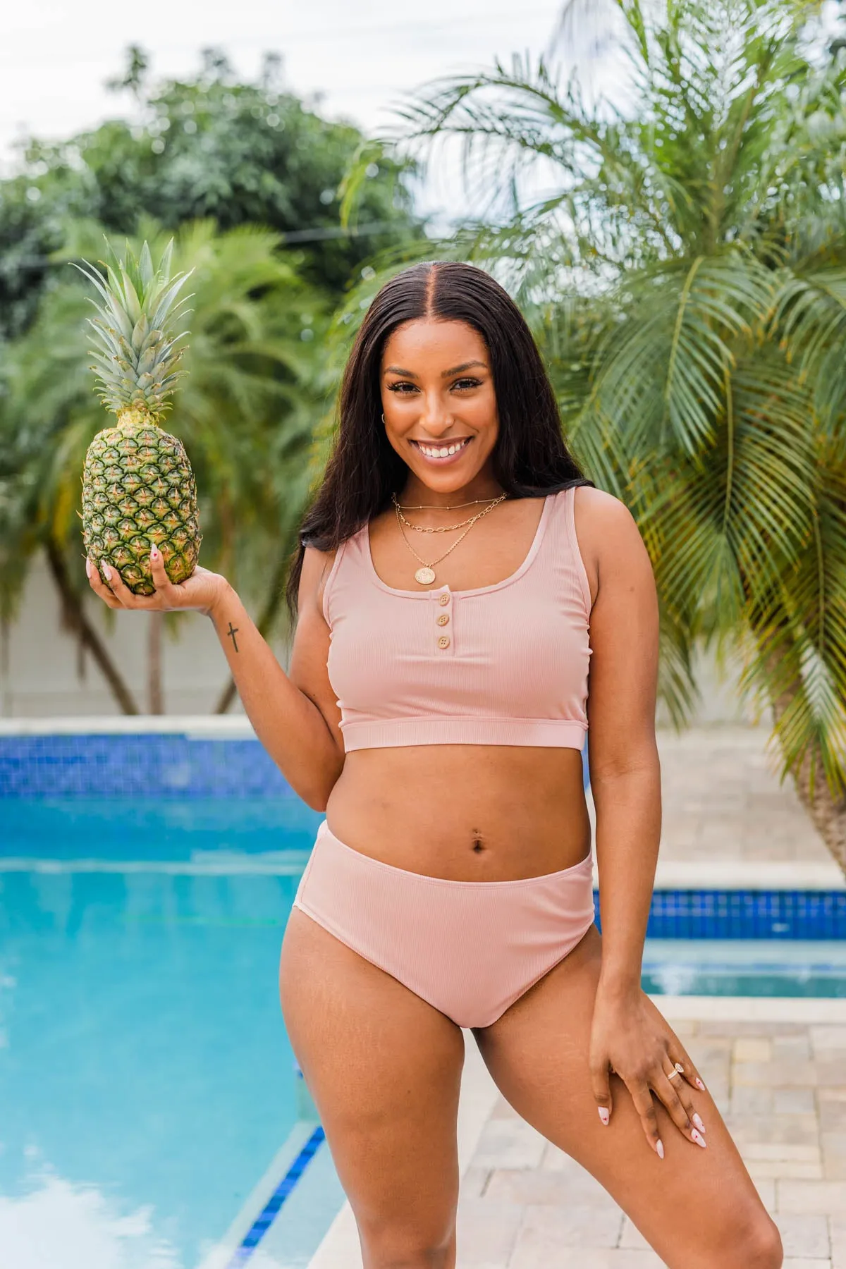 Summertime Shine Ribbed Knit Swim Top- Baby Pink