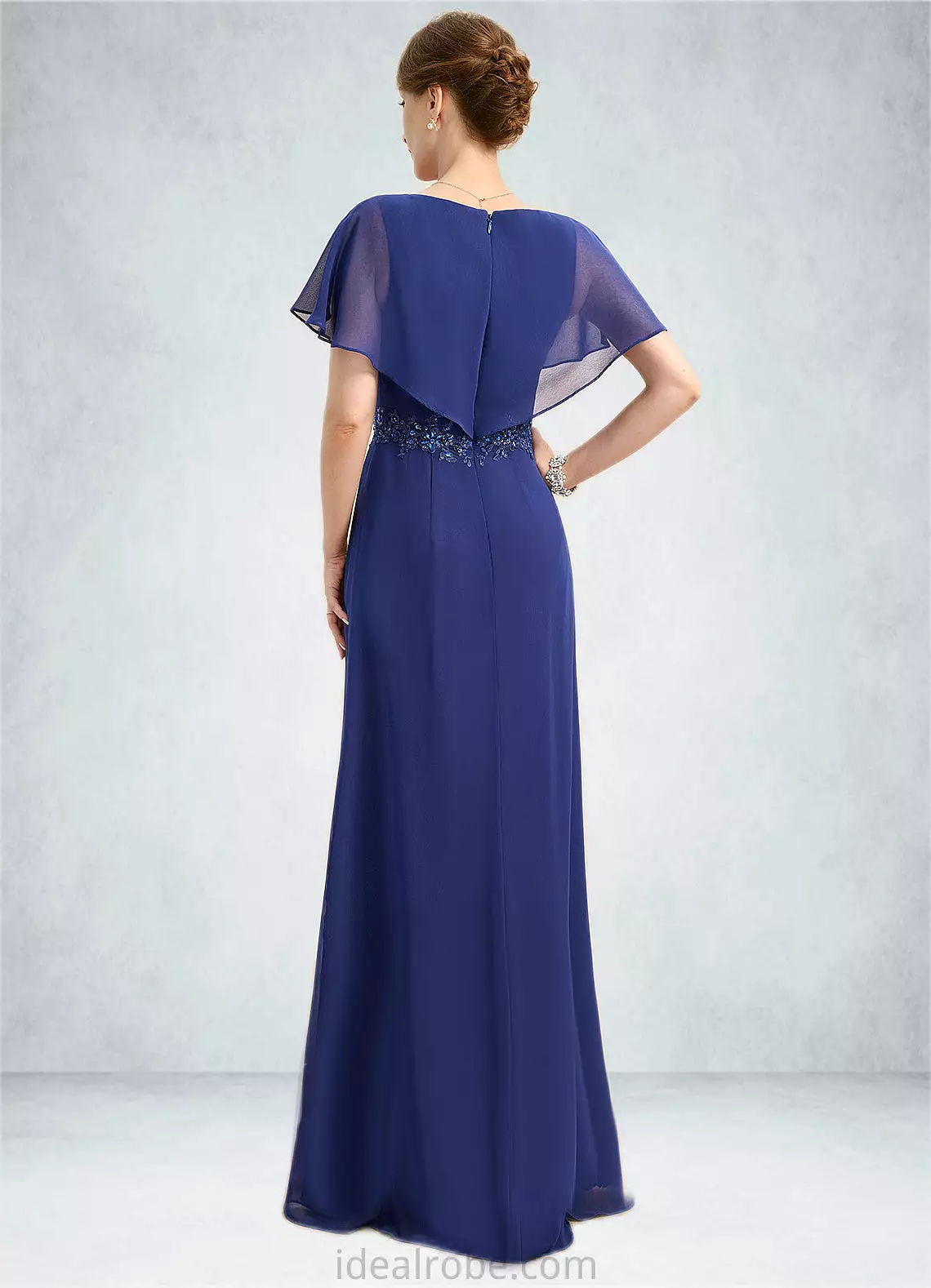 Tamia A-line V-Neck Floor-Length Chiffon Mother of the Bride Dress With Beading Appliques Lace Sequins STKP0021829