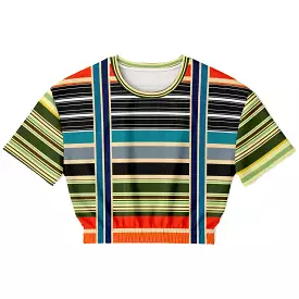 Tequila Sunrise Striped Short Sleeve Cropped Eco-Poly Sweater