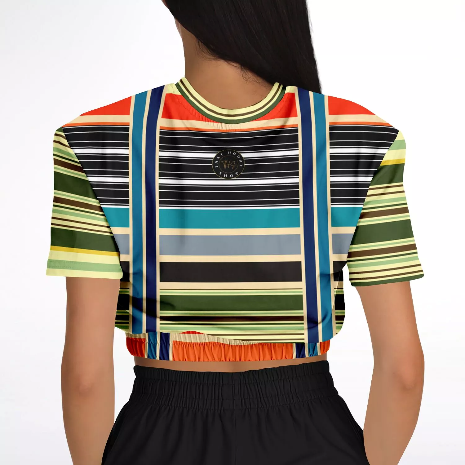 Tequila Sunrise Striped Short Sleeve Cropped Eco-Poly Sweater